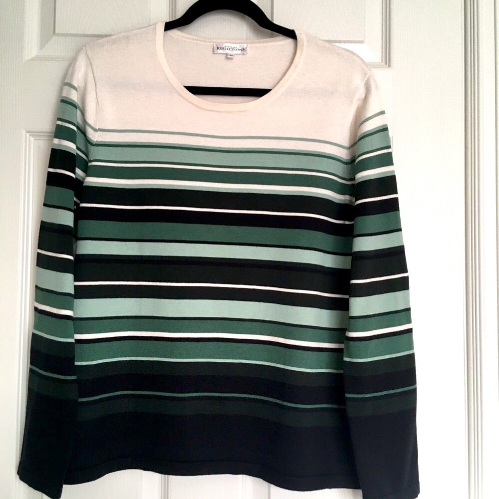 Northern Reflections Women’s XL Green Black Cream Stripe Pullover Sweater
